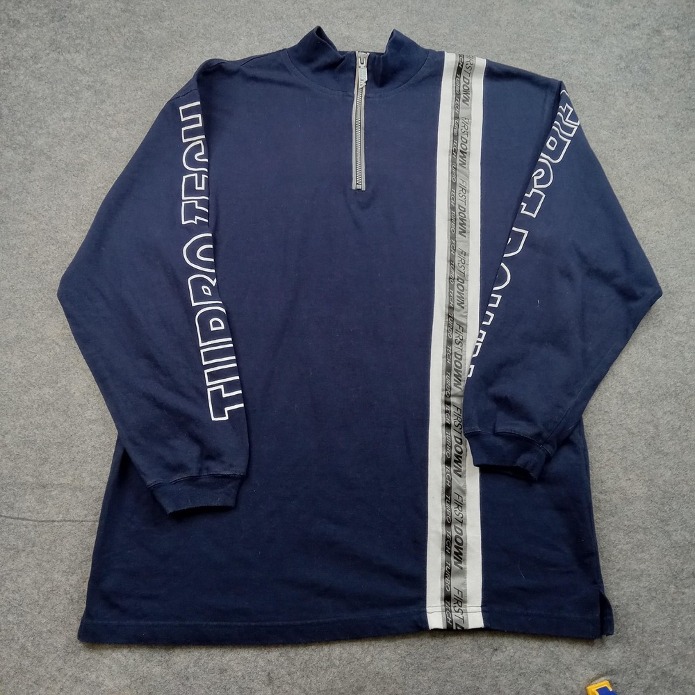 First Down Shirt Mens Large Navy Turbo Tech Quarter Zip Long Sleeve Pullover